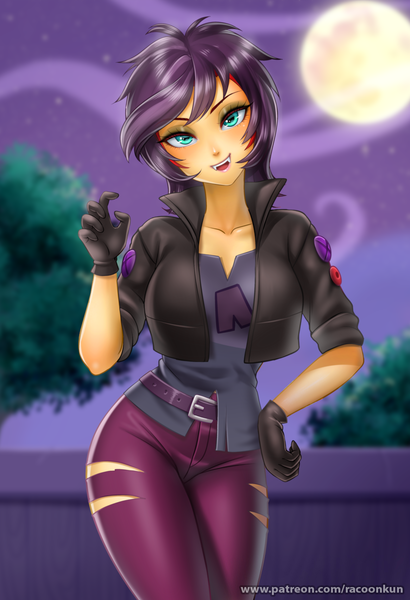 Size: 888x1300 | Tagged: safe, alternate version, artist:racoonsan, color edit, derpibooru import, edit, editor:drakeyc, sunset shimmer, undead, vampire, costume conundrum, equestria girls, equestria girls series, spoiler:eqg series (season 2), alternate versionsafe, breasts, busty sunset shimmer, clothes, colored, costume, equestria girls edit, fangs, female, gloves, halloween, halloween costume, holiday, image, looking at you, pants, png, ripped pants, skin color edit, smiling, solo, torn clothes, vampire shimmer, wig
