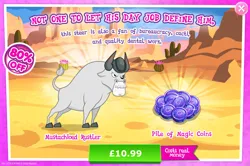 Size: 1956x1296 | Tagged: safe, derpibooru import, official, angus mcsteer, bull, advertisement, bowler hat, cloven hooves, costs real money, english, gameloft, hat, horns, image, jpeg, magic coins, male, mobile game, my little pony: magic princess, numbers, sale, solo, solo focus, text