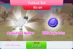 Size: 1270x853 | Tagged: safe, derpibooru import, official, angus mcsteer, bull, bowler hat, bundle, cloven hooves, costs real money, english, gameloft, hat, horns, image, jpeg, magic coins, male, mobile game, my little pony: magic princess, numbers, sale, solo, solo focus, text