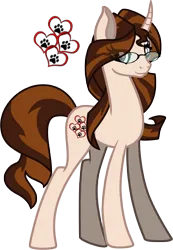 Size: 2412x3481 | Tagged: safe, artist:softpawsart, derpibooru import, oc, unofficial characters only, pony, unicorn, eye clipping through hair, female, glasses, horn, image, mare, paw prints, png, simple background, smiling, solo, transparent background, unicorn oc