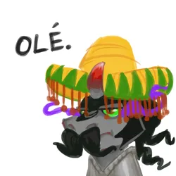 Size: 1280x1280 | Tagged: artist needed, source needed, safe, derpibooru import, king sombra, pony, unicorn, armor, curved horn, dialogue, facial hair, horn, image, jpeg, male, mexican, moustache, pun, simple background, solo, sombra eyes, sombrero, spanish, spanish text, text, white background