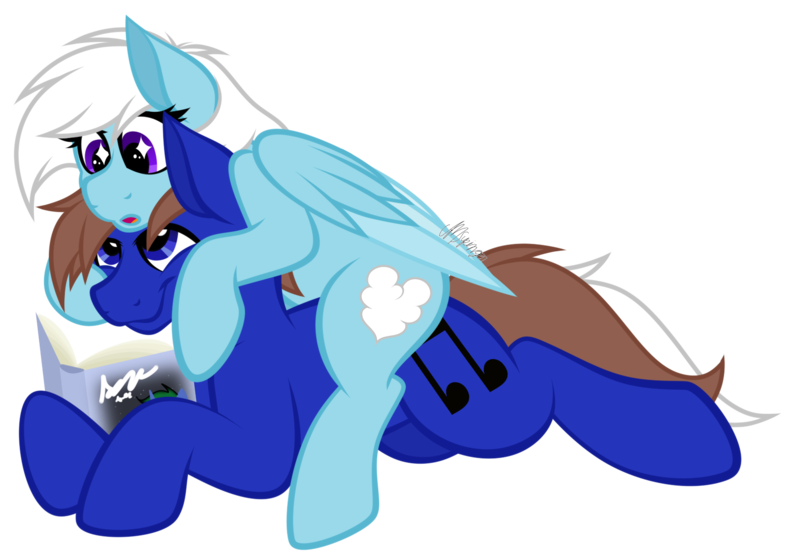 Size: 1652x1157 | Tagged: safe, artist:feather_bloom, derpibooru import, oc, oc:blueskies, oc:featherbloom, earth pony, pegasus, pony, book, couple, image, png, simple background, sitting on, sitting on person, sitting on pony, starry eyes, transparent background, wholesome, wingding eyes