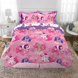 Size: 2000x2000 | Tagged: safe, derpibooru import, izzy moonbow, pipp petals, sunny starscout, zipp storm, g5, bed, bedding, image, jpeg, lamp, map of equestria, merchandise, pattern, pillow