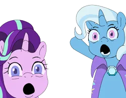 Size: 1213x939 | Tagged: safe, artist:talimingi, derpibooru import, starlight glimmer, trixie, earth pony, pony, unicorn, duo, female, image, looking at you, mare, meme, png, pointing, simple background, transparent background, wojak