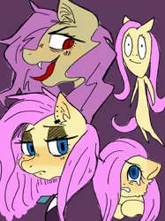 Size: 1535x2048 | Tagged: safe, artist:usapipoyoyo, derpibooru import, fluttershy, bat pony, pegasus, pony, bat ponified, crying, ear piercing, fangs, flutterbat, fluttergoth, image, jpeg, piercing, race swap, sketch, solo, tongue out