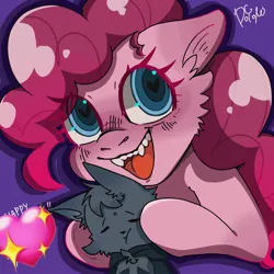 Size: 2048x2048 | Tagged: safe, artist:usapipoyoyo, derpibooru import, pinkie pie, cat, earth pony, pony, bust, fluffy, heart, heart eyes, image, jpeg, open mouth, smiling, solo, wingding eyes