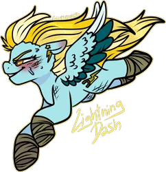 Size: 1538x1591 | Tagged: safe, artist:sexygoatgod, derpibooru import, oc, oc:lightning dash, unofficial characters only, pegasus, pony, adoptable, bandage, female, image, mare, png, simple background, sweat, transparent background