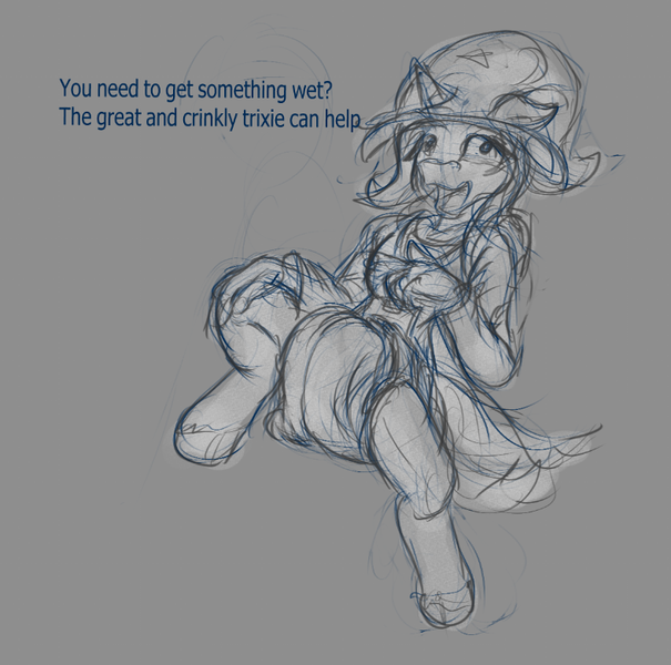 Size: 787x780 | Tagged: suggestive, artist:auntiefrost, derpibooru import, trixie, anthro, unicorn, clothes, diaper, diaper fetish, doodle, fetish, hat, hoodie, image, png, trixie's hat