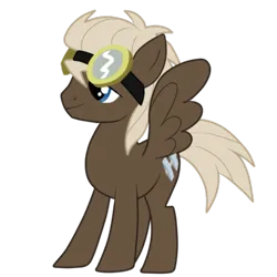 Size: 1000x1000 | Tagged: safe, artist:luckyclau, derpibooru import, dumbbell, pegasus, pony, alternate universe, goggles, goggles on head, image, male, png, simple background, solo, spread wings, transparent background, wings