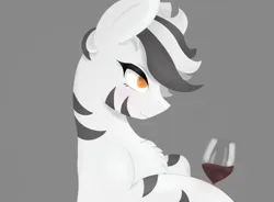 Size: 2500x1836 | Tagged: safe, artist:divori, derpibooru import, oc, oc:eclipse, unofficial characters only, pony, zebra, alcohol, blushing, chest fluff, female, image, mare, png, single, smiling, wine