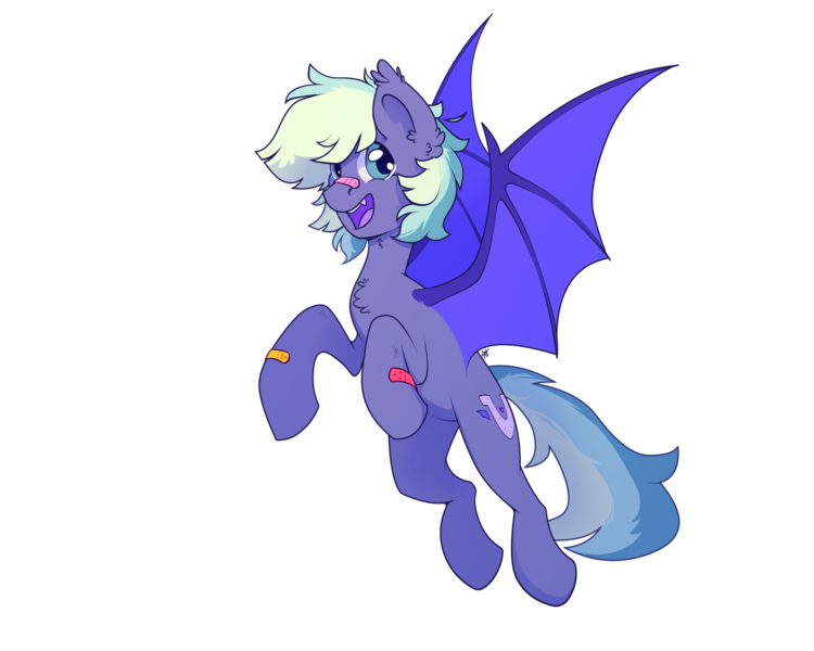 Size: 2700x2160 | Tagged: safe, artist:yarugreat, derpibooru import, oc, oc:murphy, bat pony, pony, flying, image, open mouth, patch, png, pony oc, simple background, smiling, solo, spread wings, transparent background, wings