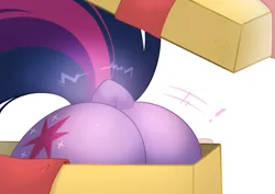 Size: 1766x1251 | Tagged: suggestive, artist:rtootb, derpibooru import, twilight sparkle, pony, unicorn, ass, ass up, box, butt, butt blush, butt focus, butt only, cute, digital art, embarrassed, female, g4, image, mare, multicolored hair, no face, png, present, presenting, purple fur, raised tail, solo, solo female, tail, twibutt, unicorn twilight
