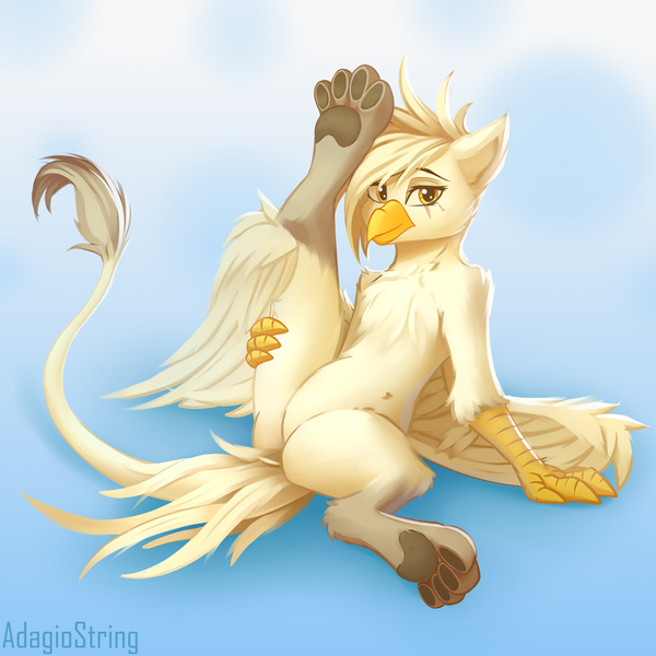 Size: 2300x2300 | Tagged: suggestive, artist:adagiostring, derpibooru import, oc, oc:cloudcrest, gryphon, amber eyes, beak, bird tail, brown fur, eared griffon, ears up, eye scar, facial scar, featureless crotch, female, griffon oc, image, leonine tail, paws, png, raised leg, scar, solo, solo female, spread legs, spread wings, spreading, tail, talon merc, talons, white fur, white mane, wings