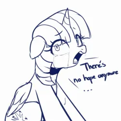 Size: 2400x2400 | Tagged: safe, artist:maren, derpibooru import, twilight sparkle, twilight sparkle (alicorn), alicorn, pony, crying, desperation, dialogue, doodle, female, floppy ears, image, jpeg, mare, monochrome, open mouth, sitting, solo, teary eyes