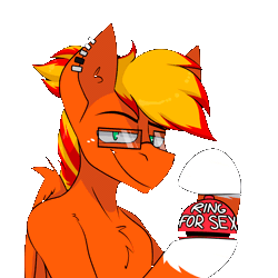 Size: 2560x2560 | Tagged: suggestive, artist:difis, derpibooru import, oc, unofficial characters only, pegasus, pony, animated, auction, auction open, bell, chest fluff, commission, desk bell, eyebrow wiggle, eyebrows, gif, glasses, goggles, grin, halfbody, horn, image, jewelry, lidded eyes, looking at you, male, meme, raised eyebrow, ring, simple background, smiling, smiling at you, smug, solo, solo male, stallion, transparent background, unshorn fetlocks, ych result, your character here