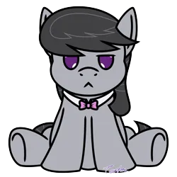 Size: 2600x2600 | Tagged: safe, artist:tertonda, derpibooru import, octavia melody, earth pony, pony, bowtie, chibi, derpibooru exclusive, female, image, mare, png, purple eyes, simple background, sitting, smol, solo, solo female, transparent background, unamused, watermark