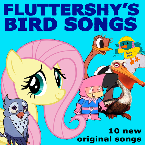 Size: 720x720 | Tagged: safe, artist:ianpony98, artist:incredibubbleirishguy, derpibooru import, editor:incredibubbleirishguy, fluttershy, oc, oc:sunny, bird, bluebird, flamingo, ostrich, pelican, album, album cover, album parody, blue background, captain flamingo, crossover, cyan background, finding nemo, image, kessie, parody, png, simple background, soundtrack, winnie the pooh