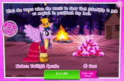 Size: 1958x1296 | Tagged: safe, derpibooru import, official, twilight sparkle, twilight sparkle (alicorn), alicorn, pony, advertisement, aolo focus, clothes, costs real money, dress, english, female, gameloft, gem, hat, horn, image, jpeg, mare, mobile game, my little pony: magic princess, numbers, sale, solo, spread wings, text, wings