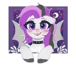 Size: 283x241 | Tagged: safe, artist:zakypo, derpibooru import, oc, oc:moonstone, bat pony, choker, cute, eyeshadow, image, makeup, pixel art, png