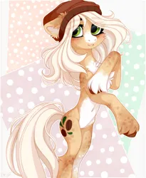 Size: 1260x1540 | Tagged: safe, artist:vird-gi, derpibooru import, oc, unofficial characters only, earth pony, pony, beanie, chest fluff, coat markings, dappled, eye clipping through hair, eyebrows, eyebrows visible through hair, hat, image, jpeg, looking at you, solo, unshorn fetlocks