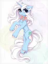 Size: 1350x1825 | Tagged: safe, artist:vird-gi, derpibooru import, oc, oc:eula phi, unofficial characters only, pony, unicorn, bow, bowtie, chest fluff, ear fluff, image, jpeg, looking at you, smiling, solo, unshorn fetlocks