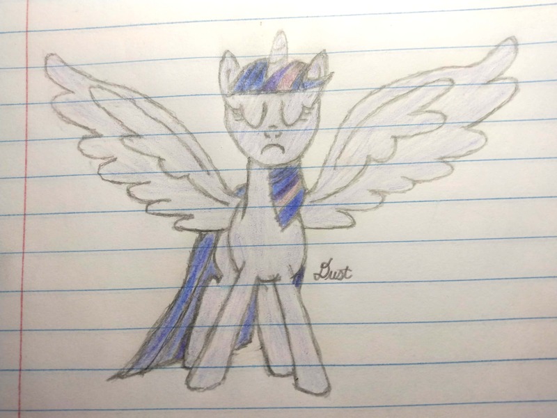 Size: 3264x2448 | Tagged: safe, artist:dust, derpibooru import, twilight sparkle, twilight sparkle (alicorn), alicorn, colored, colored pencil drawing, derpibooru exclusive, image, jpeg, lined paper, pencil drawing, solo, traditional art