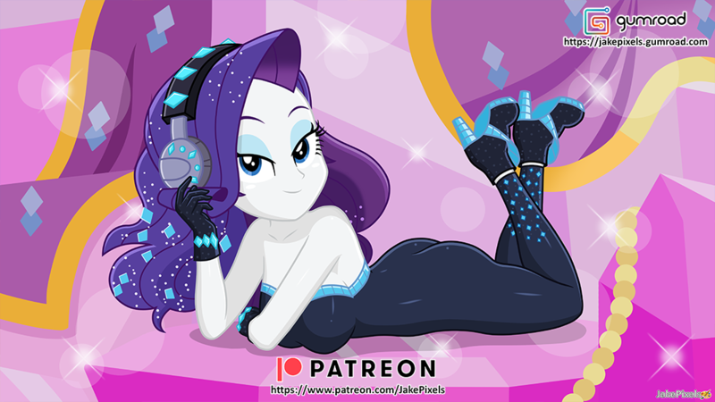 Size: 1066x600 | Tagged: suggestive, artist:jakepixels, derpibooru import, rarity, human, equestria girls, equestria girls series, the other side, ass, breasts, butt, clothes, female, gumroad, gumroad logo, image, looking at you, lying down, patreon, patreon logo, png, rearity, sexy, solo, solo female, stupid sexy rarity, unitard