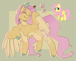 Size: 2048x1630 | Tagged: safe, artist:0xeyee, derpibooru import, fluttershy, butterfly, insect, pegasus, pony, alternate design, image, jpeg, redesign, simple background, solo, twitterina design