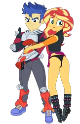 Size: 3035x4674 | Tagged: suggestive, artist:gmaplay, derpibooru import, flash sentry, sunset shimmer, equestria girls, ass, black underwear, bunset shimmer, butt, clothes, image, kamen rider, kamen rider ryuki, panties, png, seductive pose, solo, swimsuit, thong swimsuit, underwear