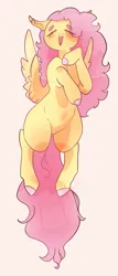 Size: 805x1876 | Tagged: safe, artist:kiychain, derpibooru import, fluttershy, pegasus, pony, beige background, blushing, butt wings, cute, eyes closed, female, image, mare, open mouth, open smile, png, shyabetes, simple background, smiling, solo, wings