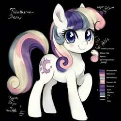 Size: 768x768 | Tagged: safe, derpibooru import, machine learning generated, purplesmart.ai, stable diffusion, oc, unofficial characters only, earth pony, pony, black background, blue eyes, blushing, derpibooru exclusive, earth pony oc, female, image, looking at you, mare, multicolored mane, png, raised hoof, reference sheet, simple background, smiling, smiling at you, solo, standing, tail, white coat