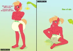 Size: 1327x935 | Tagged: suggestive, artist:excelso36, derpibooru import, big macintosh, anthro, earth pony, plantigrade anthro, 2 panel comic, barefoot, brainwashed, comic, commission, diaper, diaper fetish, feet, fetish, foot fetish, hypno eyes, hypnosis, image, jpeg, male, male feet, male nipples, nipples, non-baby in diaper, nudity, offscreen character, partial nudity, pigtails, pissing, poofy diaper, self worship, simple background, solo, toe sucking, urine, wet diaper, wetting, wetting diaper
