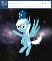 Size: 450x530 | Tagged: safe, artist:ask-fleetfoot, derpibooru import, fleetfoot, pony, animated, ask-fleetfoot, doctor who, gif, image, solo, space, tardis