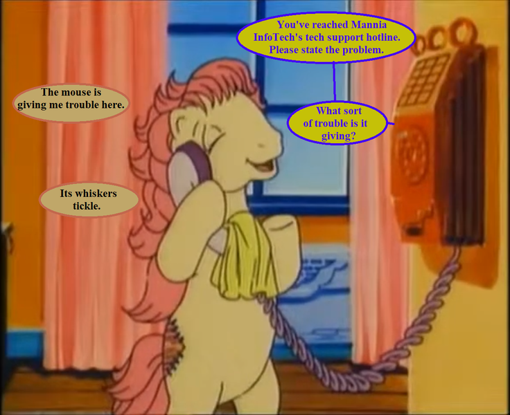 Size: 1176x959 | Tagged: safe, derpibooru import, edit, edited screencap, screencap, g1, my little pony tales, the impractical joker, curtains, dialogue, image, implied oc, patch, phone, png, prank, prank call, pun, speech bubble