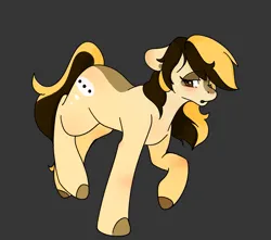 Size: 1243x1097 | Tagged: safe, artist:wifflethecatboi, derpibooru import, oc, oc:chat, earth pony, pony, blonde hair, blonde mane, blonde tail, blushing, brown eyes, brown hair, brown mane, brown tail, chest blush, colored hooves, cutie mark, downturned ears, ear blush, eyeshadow, image, knee blush, long mane, long tail, makeup, png, puffy cheeks, sick, simple background, tail, two toned mane, two toned tail, walking