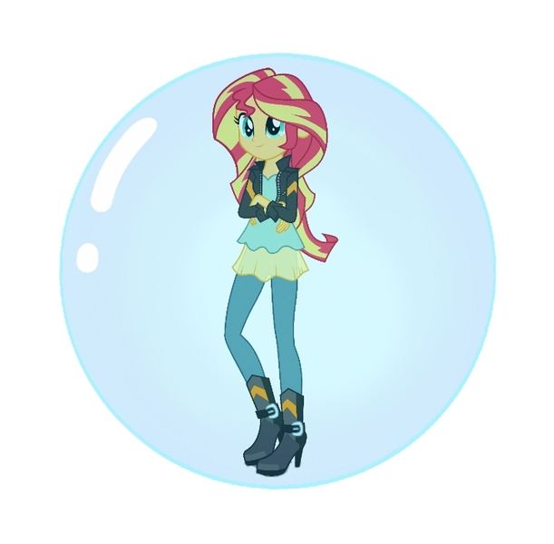 Size: 720x707 | Tagged: safe, derpibooru import, sunset shimmer, human, equestria girls, bubble, image, in bubble, jpeg, simple background, solo, trapped, white background