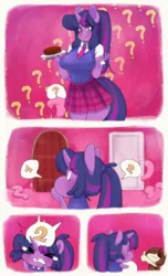 Size: 1208x1984 | Tagged: suggestive, alternate version, artist:tolsticot, derpibooru import, twilight sparkle, anthro, pony, unicorn, art pack:back door, alternate hairstyle, big breasts, blushing, breasts, busty twilight sparkle, cake, choice, clothes, comic, cum, cute, doors, dripping, dripping cum, female, food, horn, i've seen enough hentai to know where this is going, image, jpeg, mane, mare, pictogram, ponytail, school uniform, skirt, solo, solo female, tail, tentacles, twiabetes, upskirt