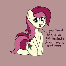 Size: 2000x2000 | Tagged: safe, artist:dafiltafish, derpibooru import, roseluck, earth pony, pony, image, png, simple background, sitting, solo, text