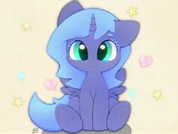 Size: 4000x3000 | Tagged: safe, artist:zokkili, derpibooru import, princess luna, alicorn, pony, cute, female, filly, heart, image, jpeg, looking at you, sitting, solo, woona, younger