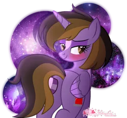 Size: 1407x1317 | Tagged: suggestive, artist:tanahgrogot, derpibooru import, oc, oc:princess kincade, unofficial characters only, alicorn, pony, alicorn oc, base used, beautiful, beautisexy, bedroom eyes, blushing, butt, butt touch, female, galaxy, horn, image, kincadebutt, looking at you, looking back, looking back at you, mare, plot, png, signature, simple background, smiling, smiling at you, solo, transparent background, watermark, wings