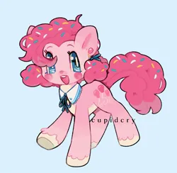 Size: 1459x1425 | Tagged: safe, artist:cupldcry, derpibooru import, pinkie pie, earth pony, pony, alternate design, blue background, blue eyes, cute, image, jpeg, obtrusive watermark, open mouth, open smile, simple background, smiling, solo, teeth, twitterina design, watermark