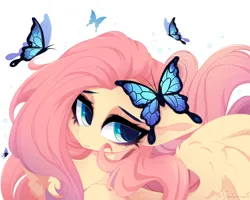 Size: 5000x4000 | Tagged: safe, artist:xsatanielx, derpibooru import, fluttershy, butterfly, insect, pegasus, pony, female, image, mare, png, solo, solo female