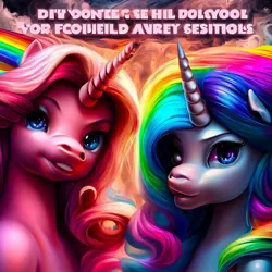 Size: 1000x1000 | Tagged: safe, derpibooru import, machine learning generated, stable diffusion, pinkie pie, rainbow dash, unicorn, abstract background, adoracreepy, creepy, cute, duo, gibberish, image, jpeg, looking at you, machine learning abomination, race swap, unicorn pinkie pie, unicorn rainbow dash