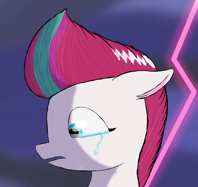 Size: 1800x1700 | Tagged: safe, artist:the crystal artist, derpibooru import, zipp storm, pegasus, pony, g5, art style test, bust, cloud, cloudy, crying, derpibooru exclusive, female, floppy ears, image, lightning, looking down, mare, open mouth, png, practice, sad, shading, shocked, side view, solo, storm, stormcloud