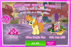 Size: 1958x1298 | Tagged: safe, derpibooru import, official, pumpkin cake, pony, unicorn, advertisement, bow, bush, costs real money, english, female, gameloft, gem, hair bow, horn, image, jpeg, mare, mobile game, my little pony: magic princess, numbers, older, older pumpkin cake, quilt, sale, solo, solo focus, text