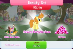 Size: 1271x856 | Tagged: safe, derpibooru import, official, pumpkin cake, pony, unicorn, bow, bundle, bush, costs real money, english, female, gameloft, gem, hair bow, horn, image, jpeg, mare, mobile game, my little pony: magic princess, numbers, older, older pumpkin cake, quilt, sale, solo, solo focus, text