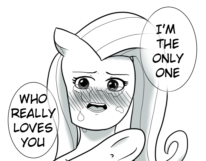 Size: 711x558 | Tagged: safe, artist:zan logemlor, derpibooru import, fluttershy, pegasus, pony, blushing, dialogue, female, floppy ears, grayscale, image, mare, monochrome, png, ponified manga, simple background, solo, speech bubble, talking, underhoof, white background