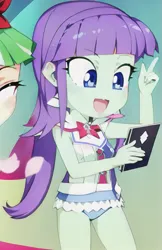 Size: 415x640 | Tagged: safe, derpibooru import, edit, edited screencap, editor:luckreza8, machine learning generated, screencap, starshine, human, equestria girls, equestria girls series, i'm on a yacht, spoiler:eqg series (season 2), :d, anime, clothes, female, image, imgcreator, open mouth, open smile, png, smiling, swimsuit