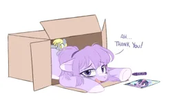 Size: 1200x700 | Tagged: safe, artist:higgly-chan, derpibooru import, derpy hooves, twilight sparkle, twilight sparkle (alicorn), oc, oc:mio, alicorn, pegasus, pony, box, crayon, crayon drawing, cute, female, image, lying down, mare, markings, open mouth, png, pony in a box, prone, simple background, traditional art, white background