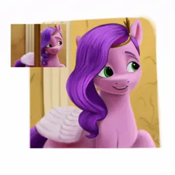 Size: 1200x1200 | Tagged: safe, artist:redquoz, derpibooru import, screencap, pipp petals, pegasus, pony, g5, my little pony: a new generation, spoiler:g5, adorapipp, cropped, cute, female, image, jpeg, looking offscreen, mare, redraw, smiling, smirk, solo